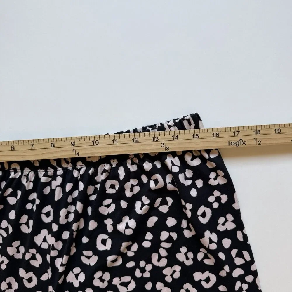 Kate Spade NY Pajama Set XL Black Pink Leopard Print 2 Pc Long Sleeve